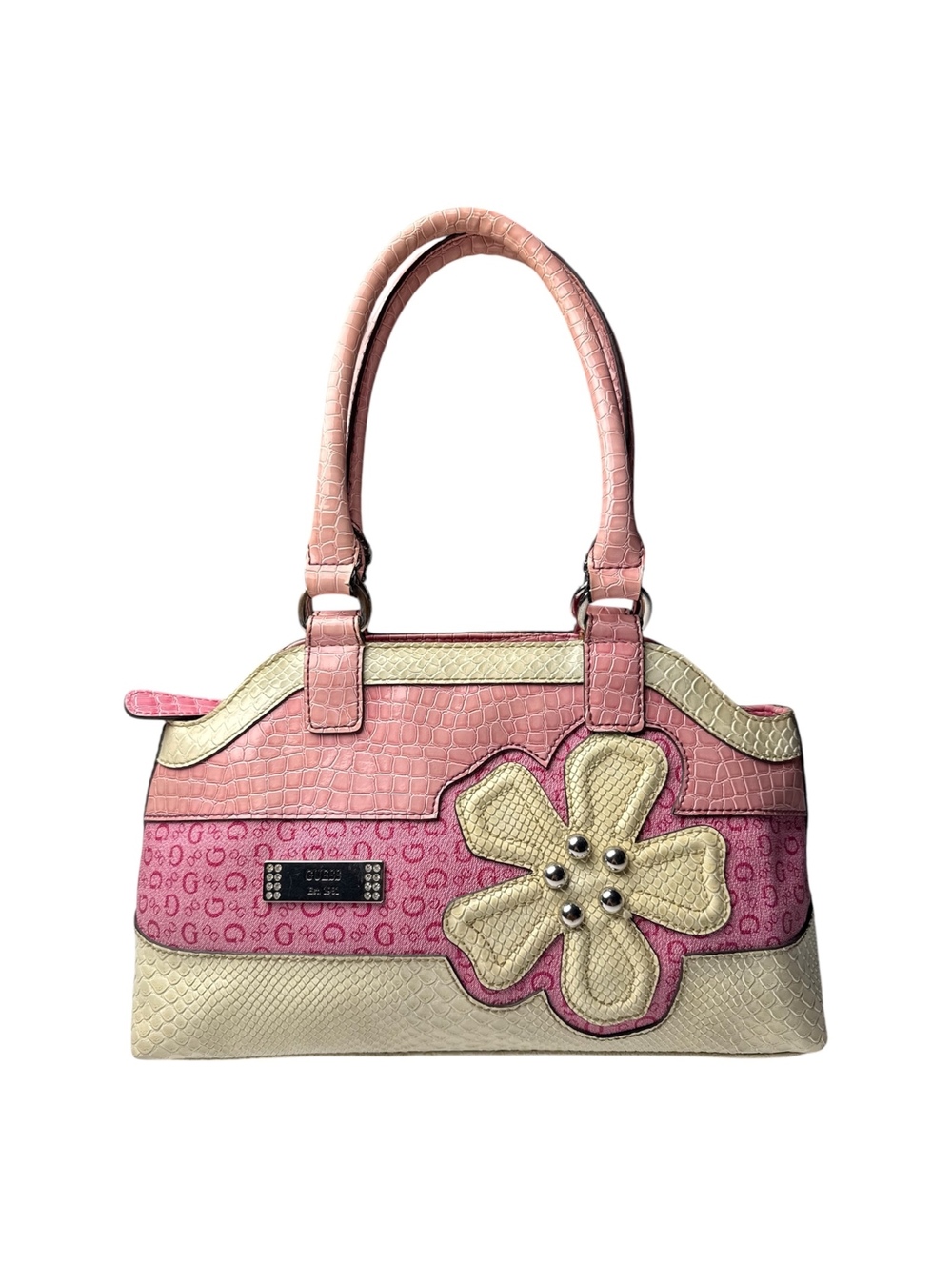 GUESS Pink Floral Croc Embossed Shoulder Bag Purse